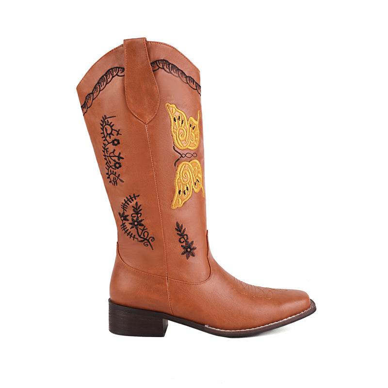 Embroidered Cowboy Boots Brown