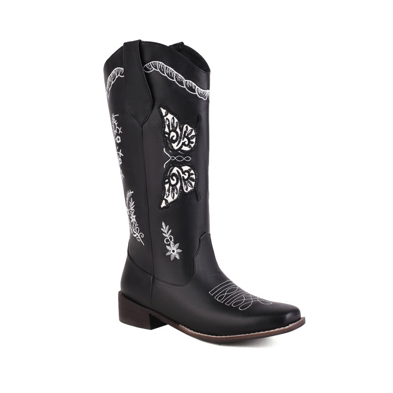 Embroidered Cowboy Boots Black