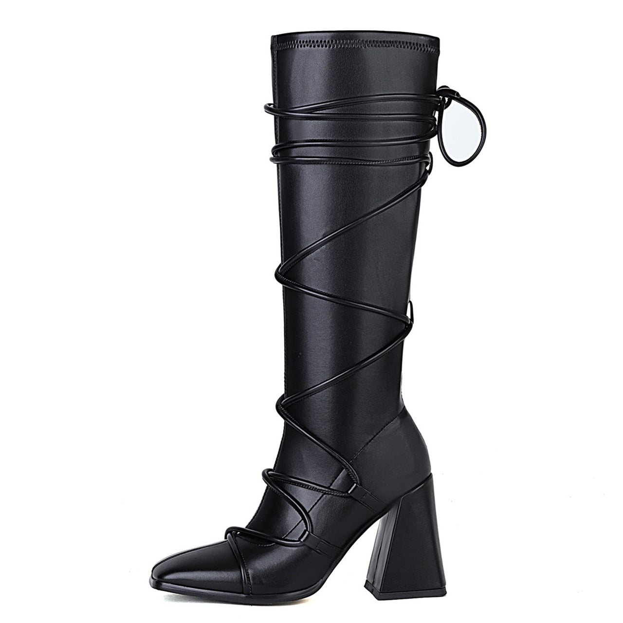 Strappy Chunky Heel Knee High Boots Brinley