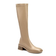 Nude Square Toe Knee High Boots