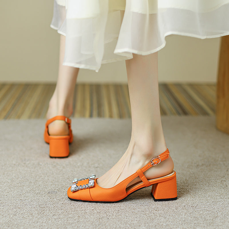 Orange Slingback Block Heels