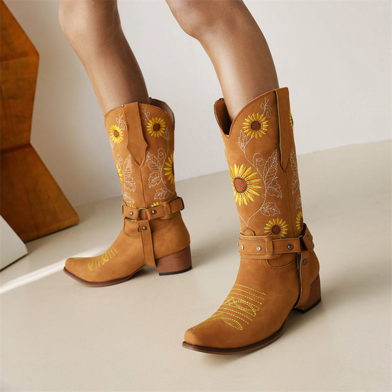 Yellow Cowgirl Boots with Flowers