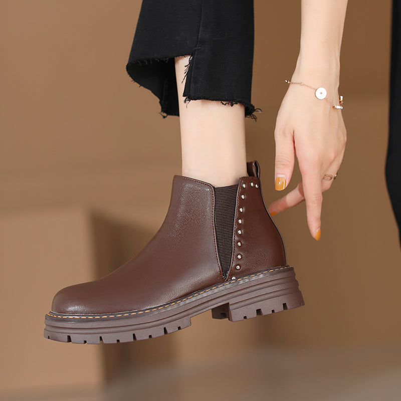 Studded Combat Boots Brown