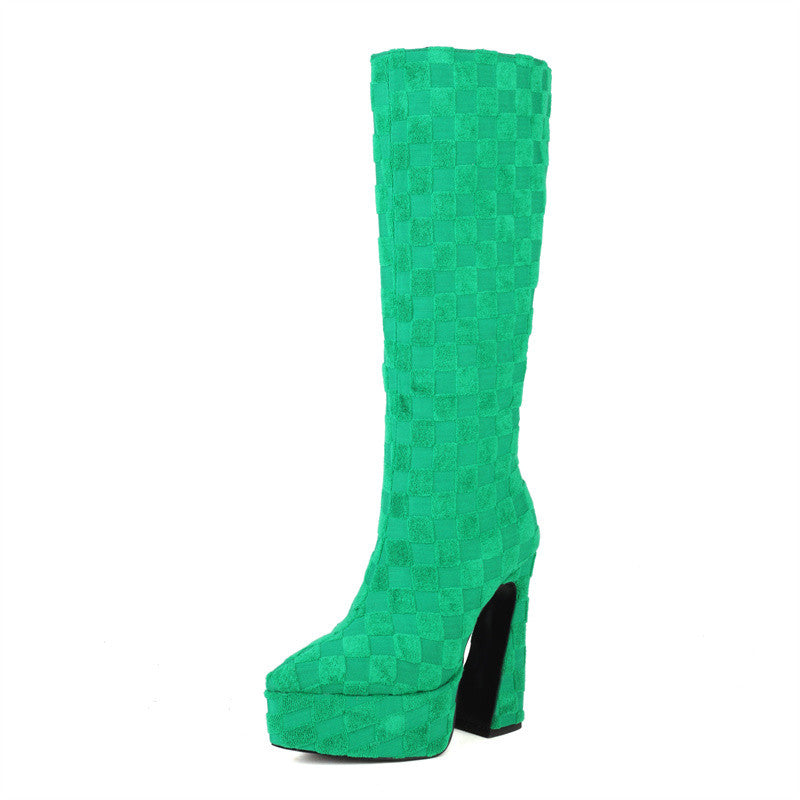 Green Velvet Boots Knee High