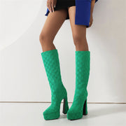 Green Velvet Boots Knee High