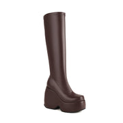 Brown Wedge Knee High Boots