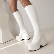 Knee High Wedge Boots White